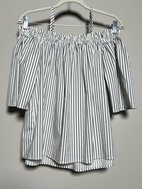 Blue Rain Off-Shoulder Striped Blouse - White/Black